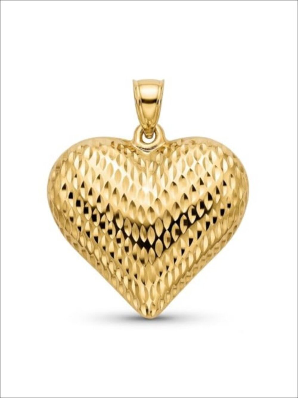 10K Gold Puffed Heart Charm 3D Diamond-Cut Pendant